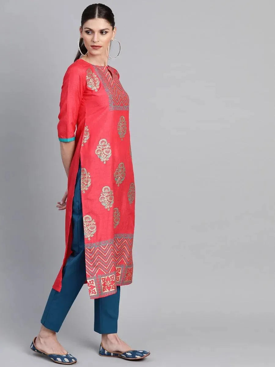 Pink Self Design Chanderi Kurta - Libas 