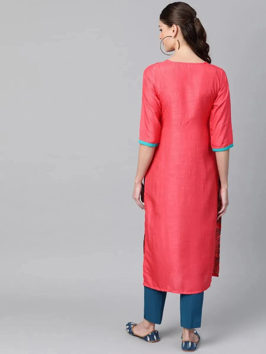 Pink Self Design Chanderi Kurta - Libas 