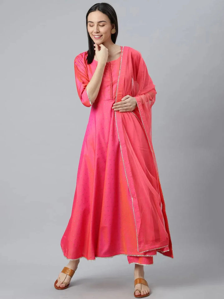 Pink Self Design Chanderi Silk Suit Set - Libas