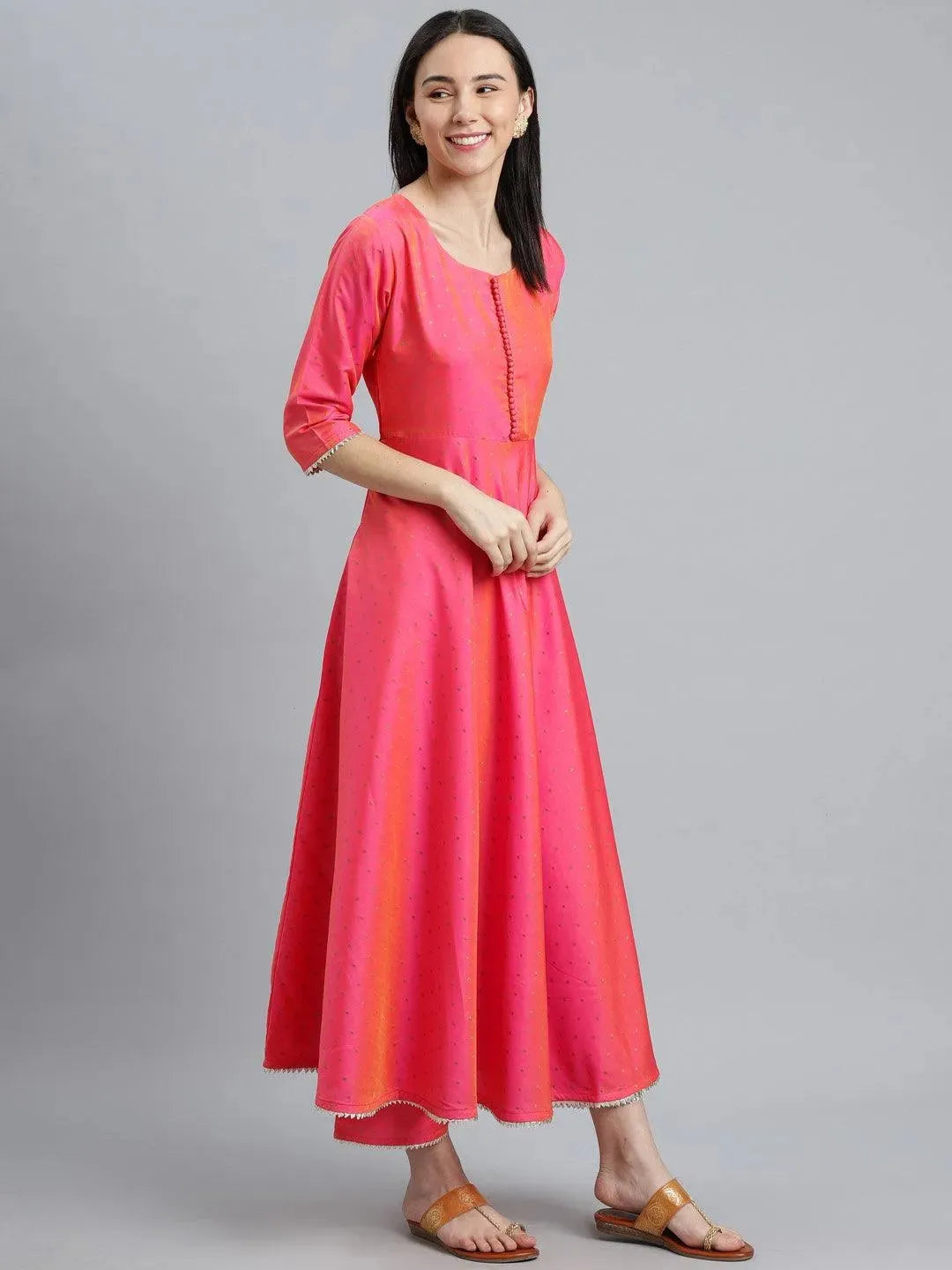 Pink Self Design Chanderi Silk Suit Set - Libas 