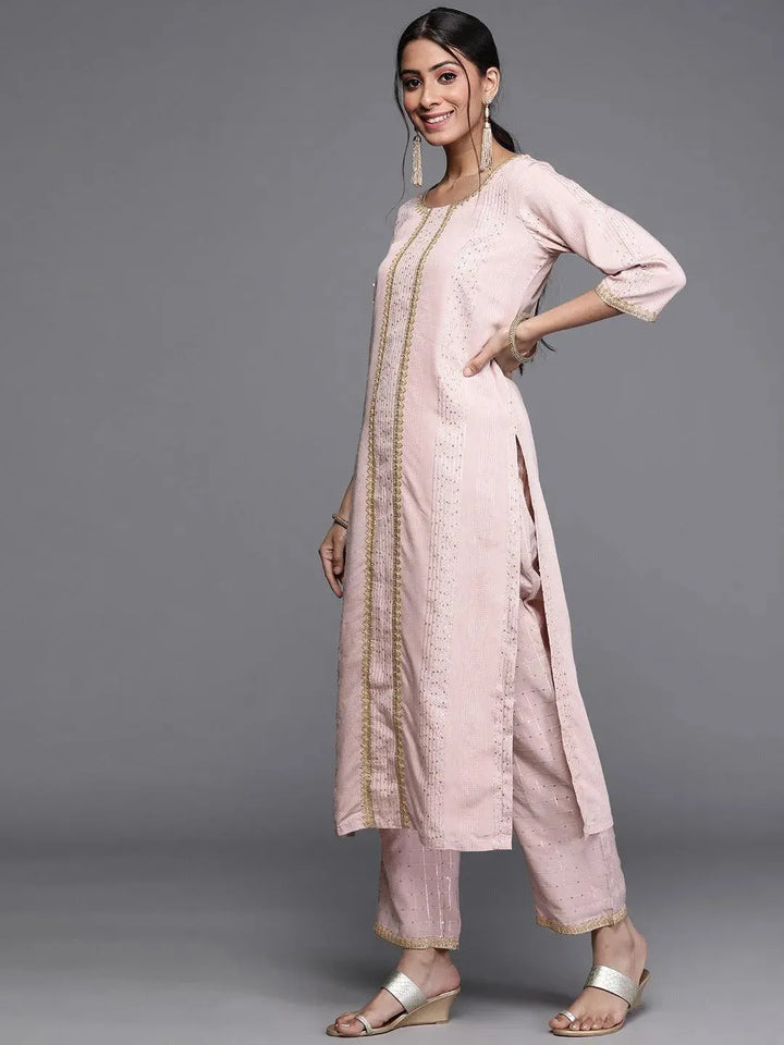 Pink Self Design Chanderi Silk Suit Set - Libas