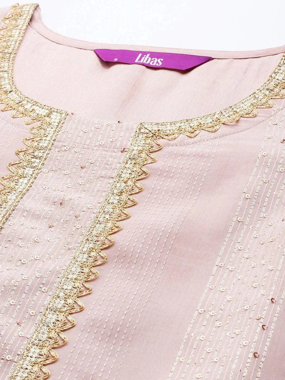 Pink Self Design Chanderi Silk Suit Set - Libas 