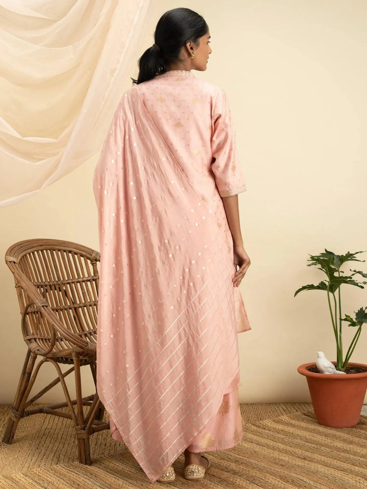 Pink Self Design Chanderi Silk Suit Set - Libas