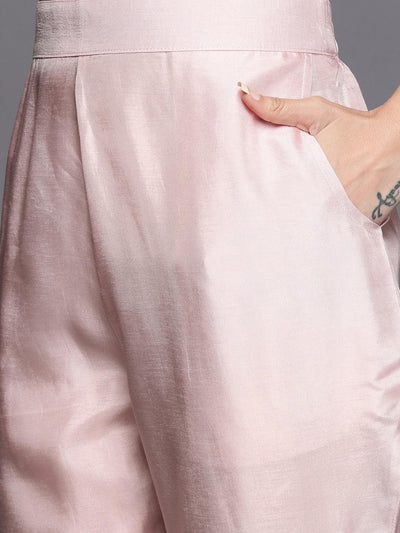 Pink Self Design Chanderi Silk Straight Suit Set - Libas