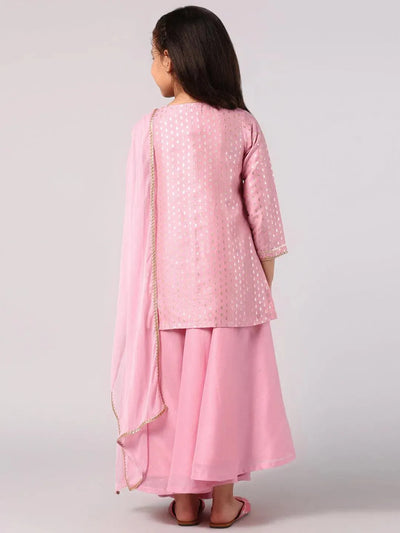 Pink Self Design Chanderi Silk Suit Set - Libas