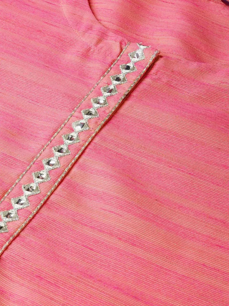 Pink Self Design Chanderi Kurta Set - Libas