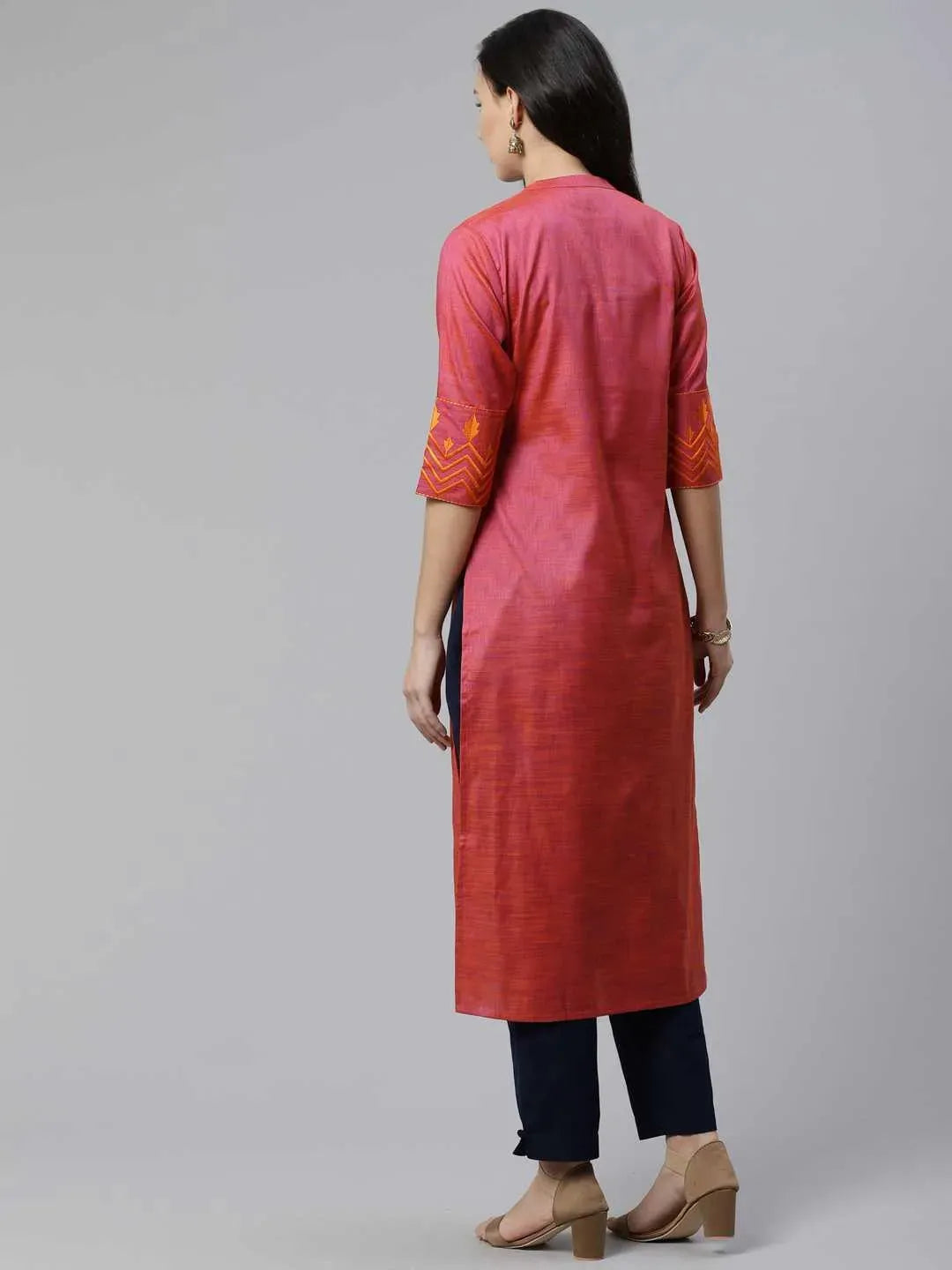 Pink Self Design Cotton Kurta - Libas