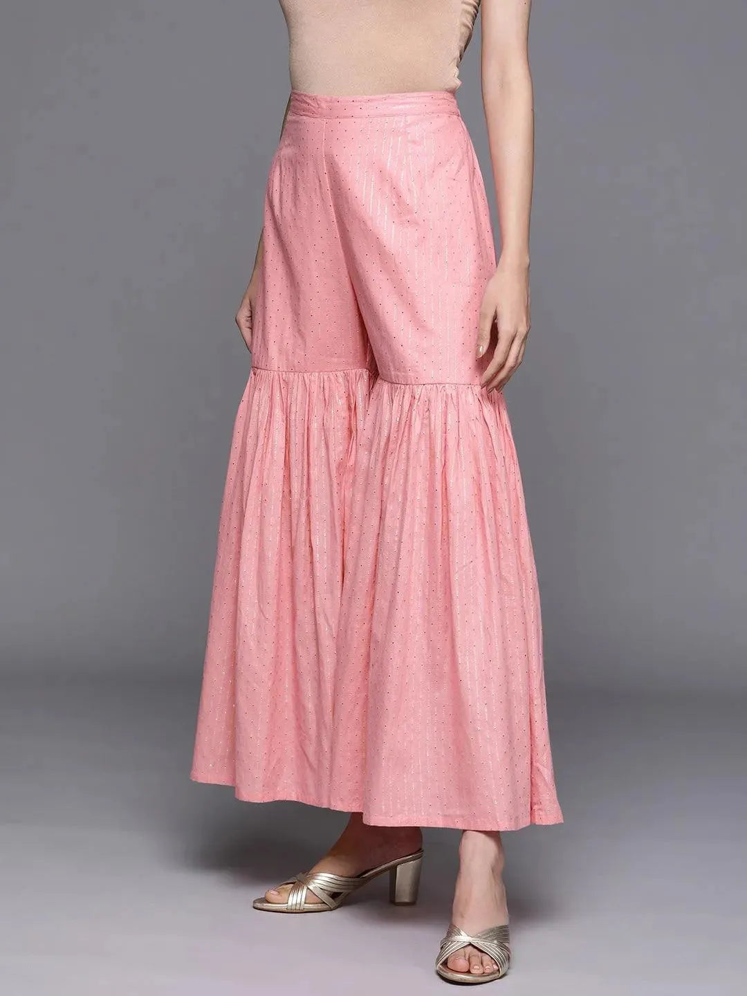 Pink Self Design Cotton Sharara Pants - Libas 