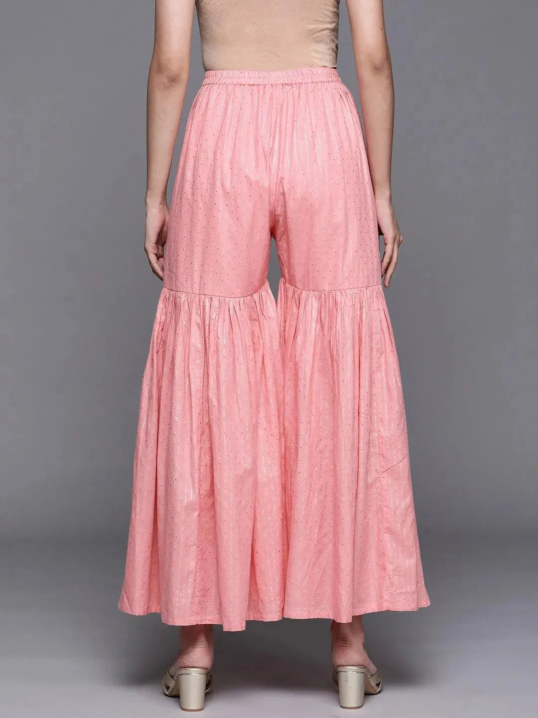 Pink Self Design Cotton Sharara Pants - Libas 