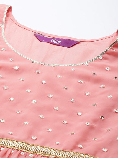 Pink Self Design Georgette Anarkali Suit Set - Libas