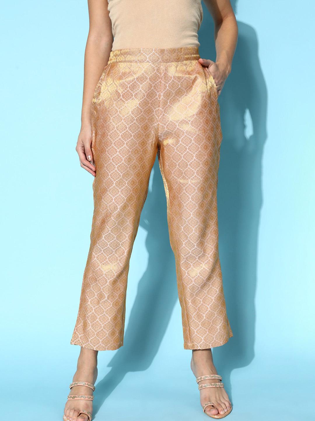Pink Self Design Jacquard Trousers