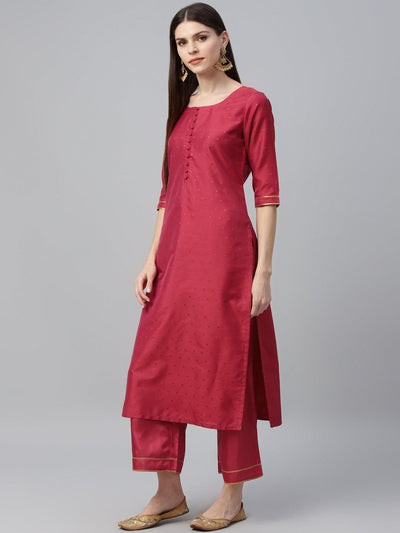 Pink Self Design Polyester Suit Set - Libas