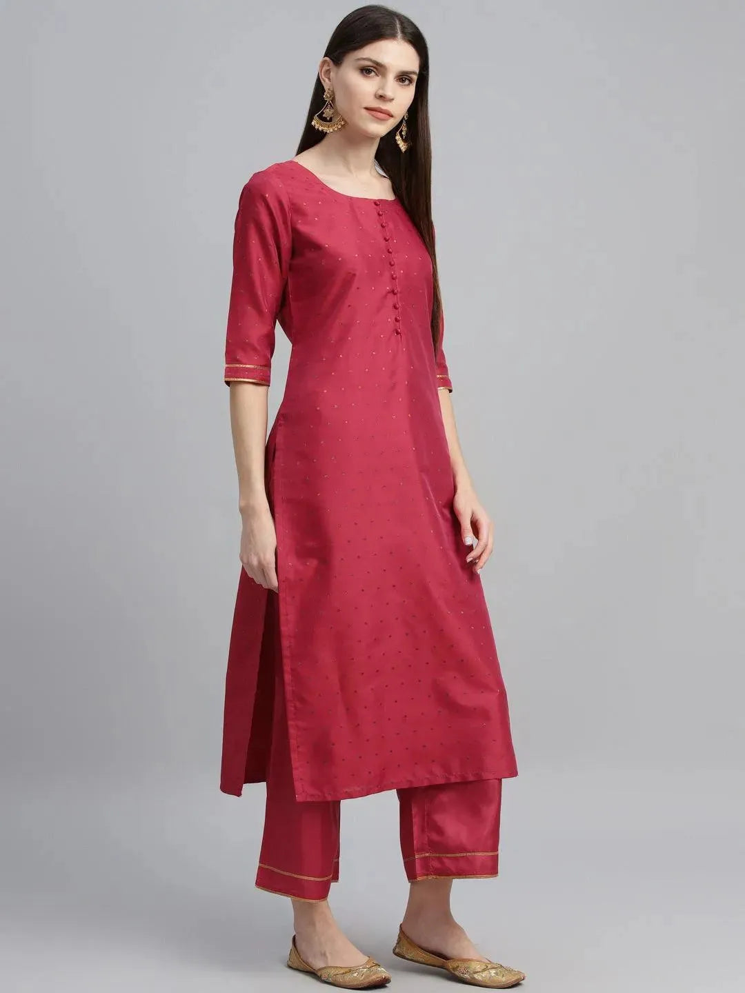 Pink Self Design Polyester Suit Set - Libas