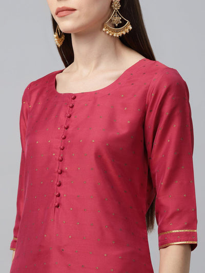 Pink Self Design Polyester Suit Set - Libas