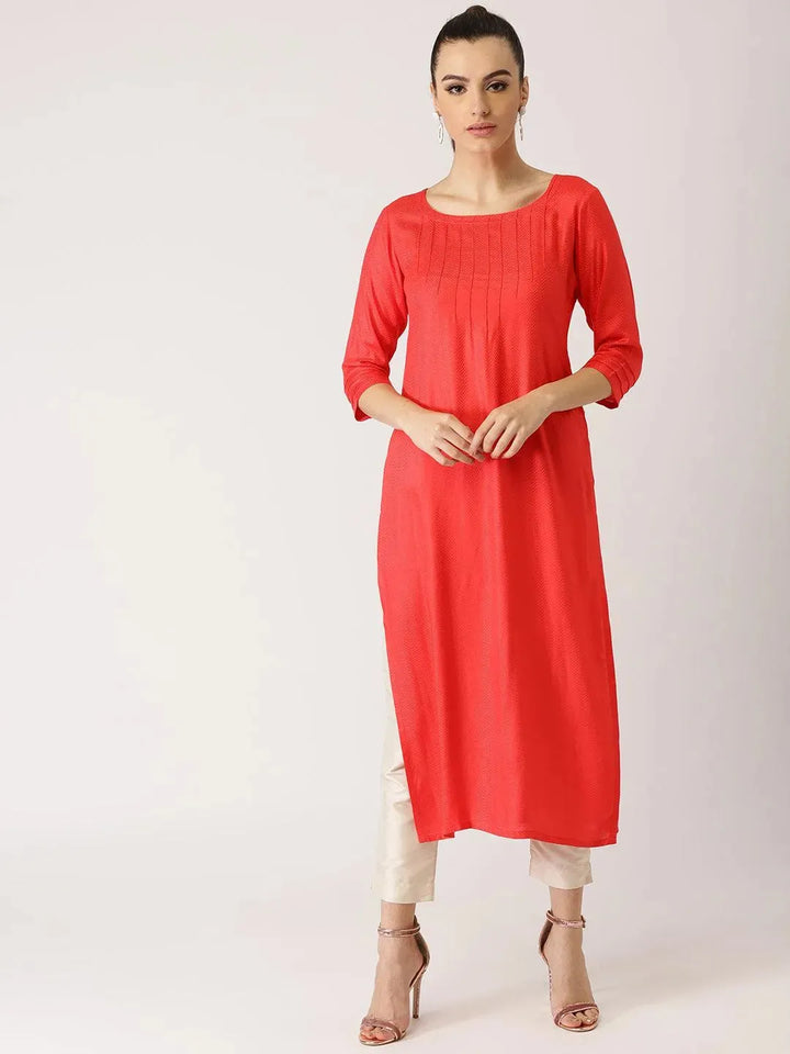Pink Self Design Rayon Kurta - Libas