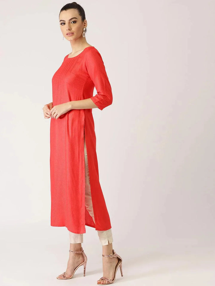 Pink Self Design Rayon Kurta - Libas