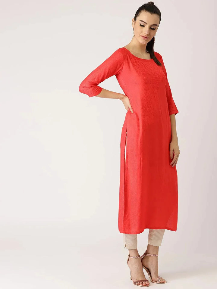 Pink Self Design Rayon Kurta - Libas