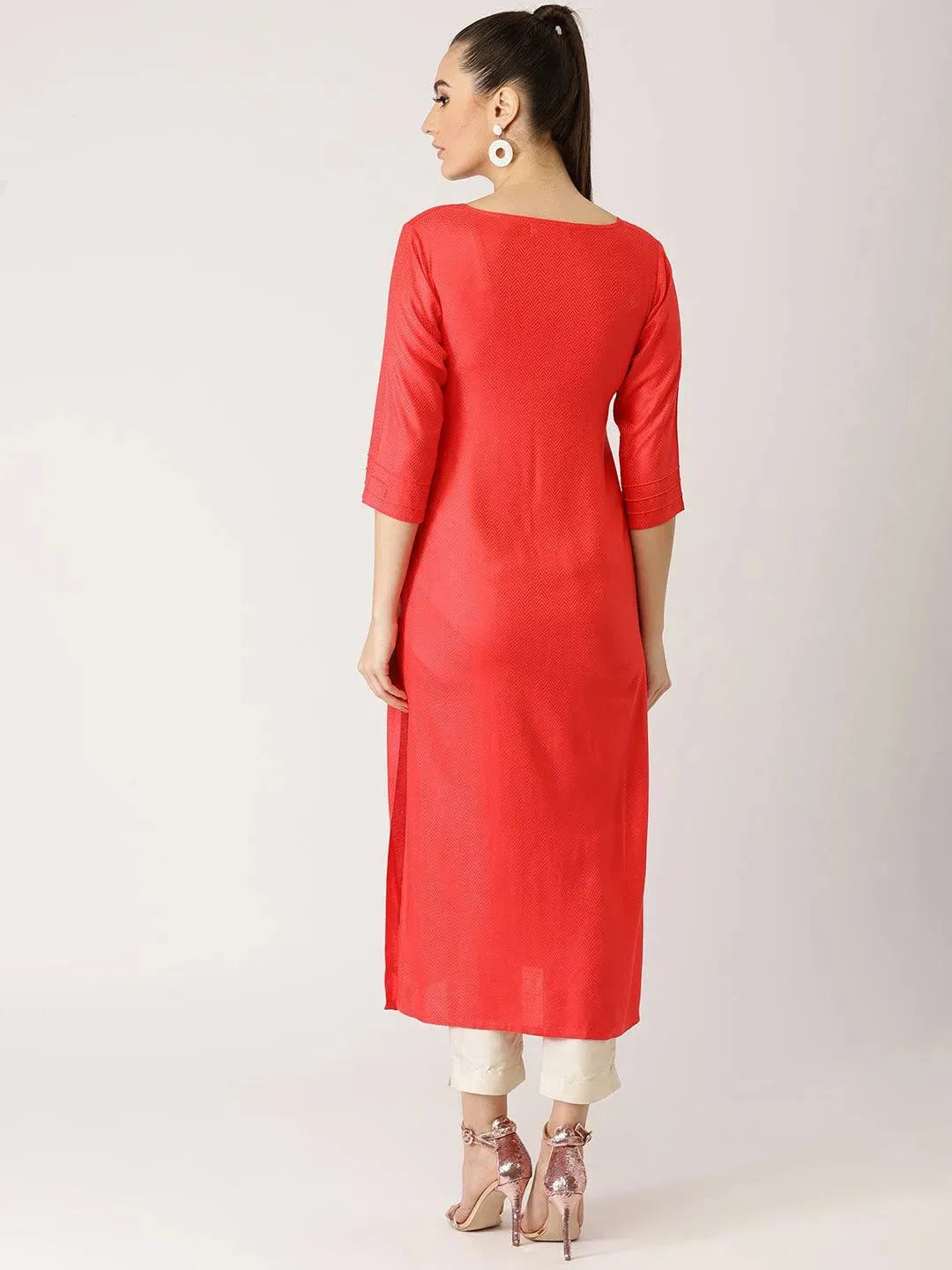 Pink Self Design Rayon Kurta - Libas 