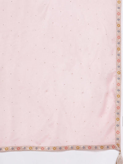 Pink Self Design Silk Anarkali Kurta With Churidar & Dupatta - Libas