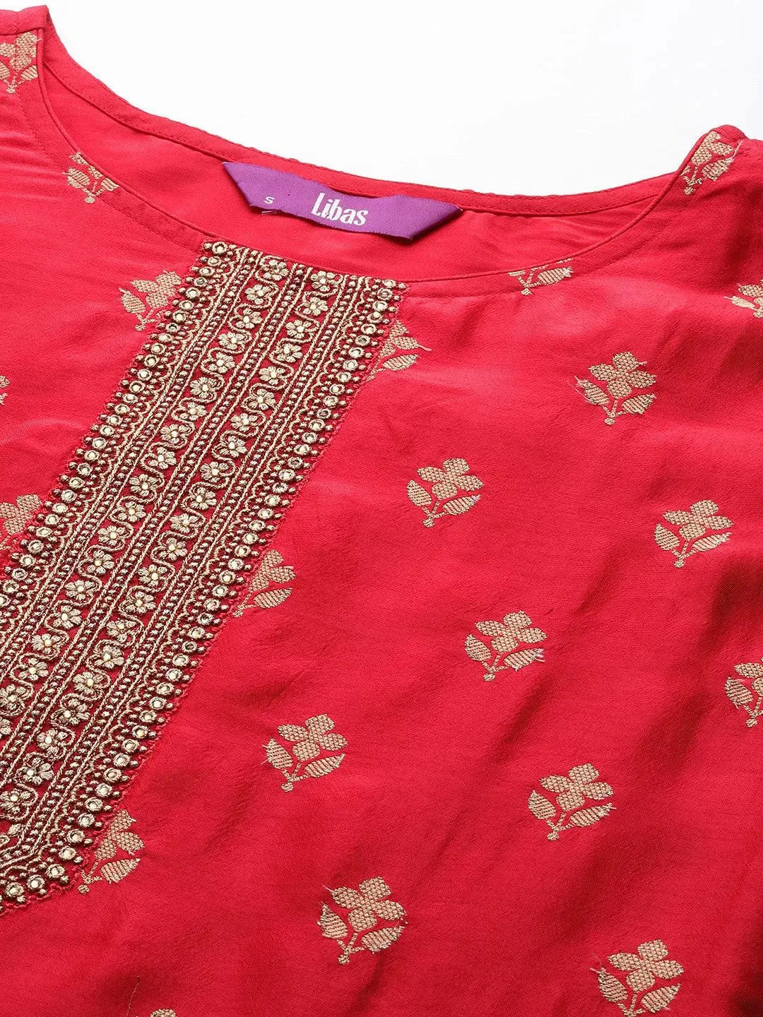 Pink Self Design Silk Blend Straight Kurta With Dupatta