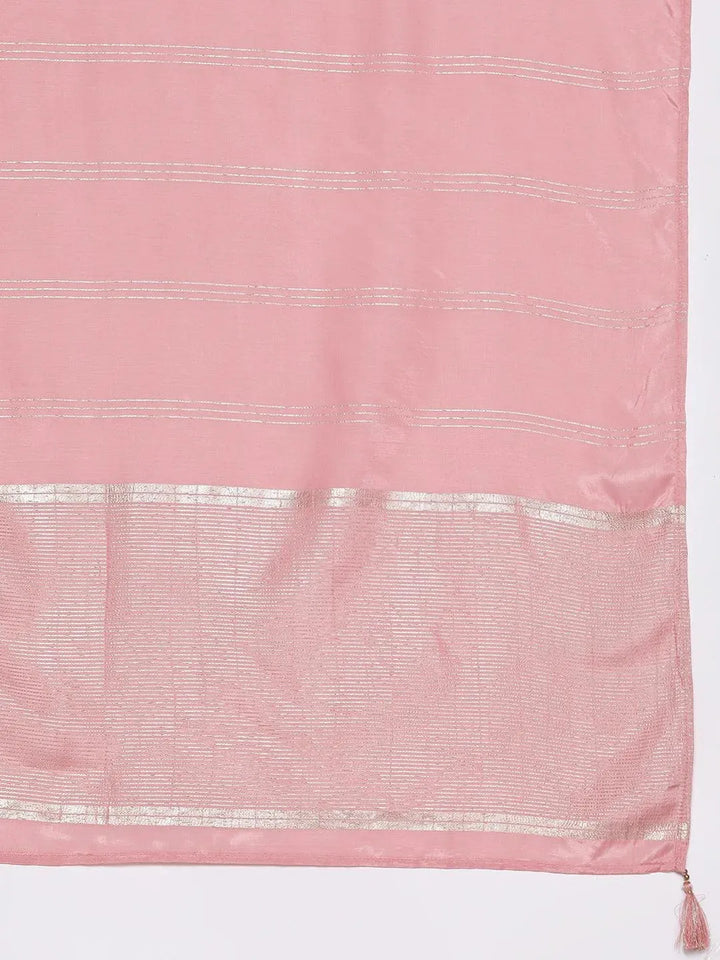 Pink Self Design Silk Blend Suit Set With Trousers - Libas
