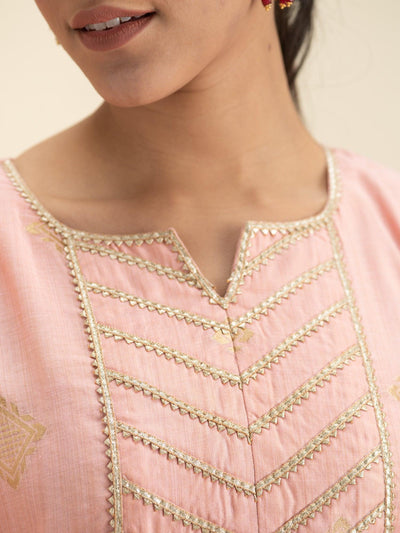 Pink Self Design Silk Suit Set - Libas