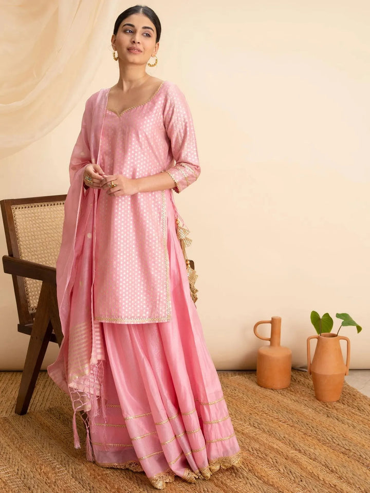 Pink Self Design Silk Suit Set - Libas