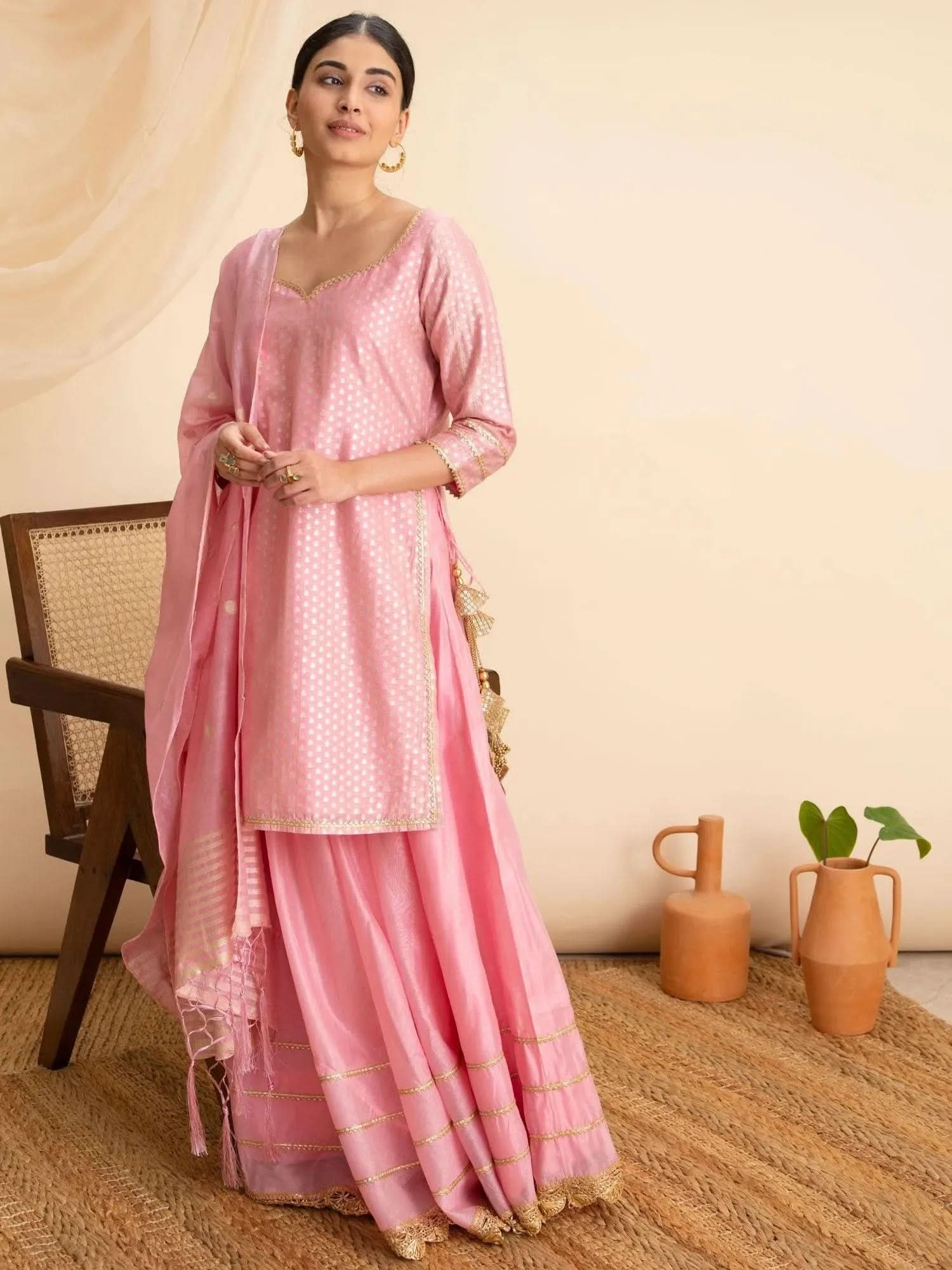 

Buy Pink Self Design Silk Suit Set - 20092O- | Libas Ethnic Wear Online
