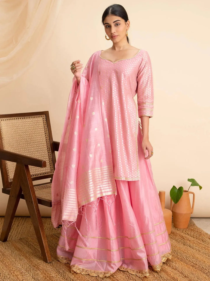 Pink Self Design Silk Suit Set - Libas