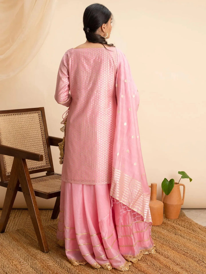 Pink Self Design Silk Suit Set - Libas