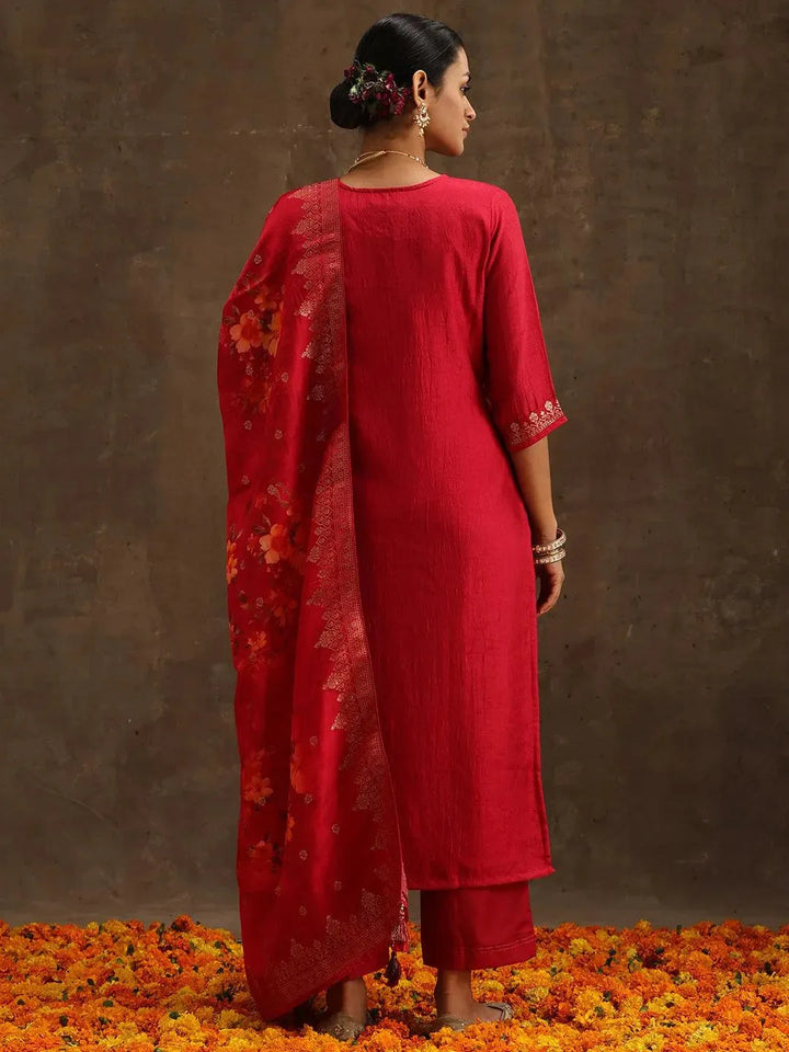 Pink Self Design Silk Suit Set With Trousers - Libas