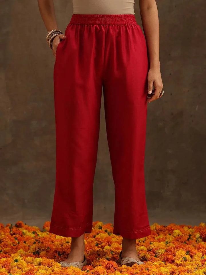 Pink Self Design Silk Suit Set With Trousers - Libas