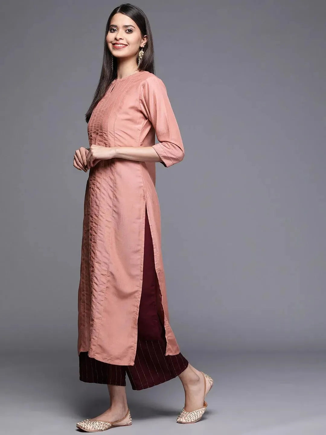 Pink Solid Chanderi Silk Kurta - Libas