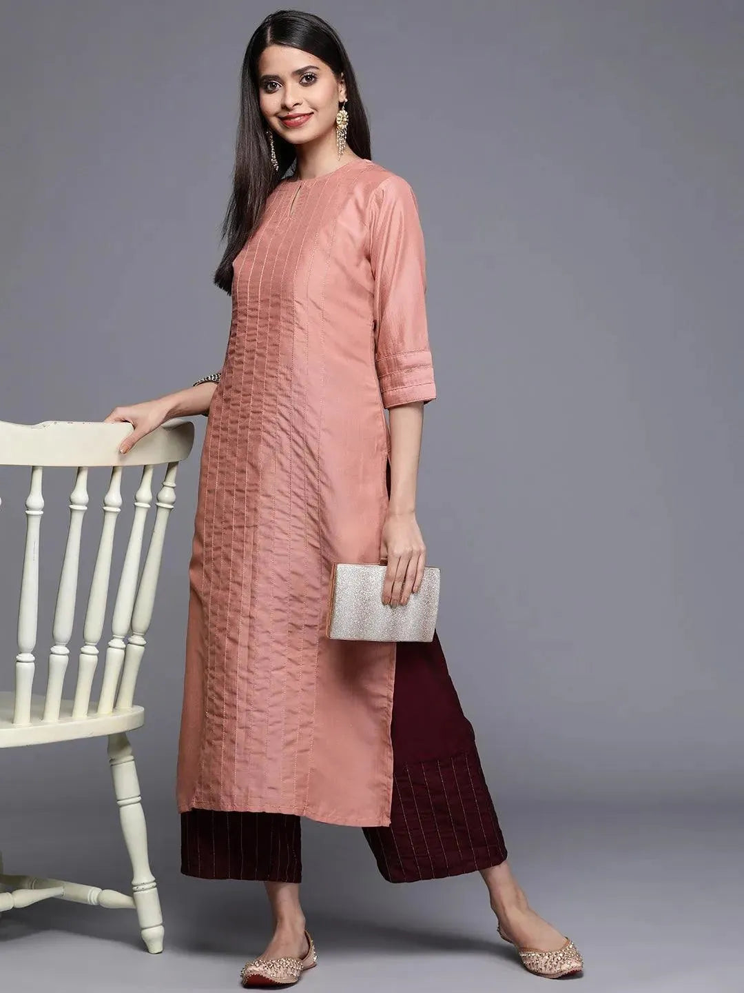 Pink Solid Chanderi Silk Kurta - Libas 