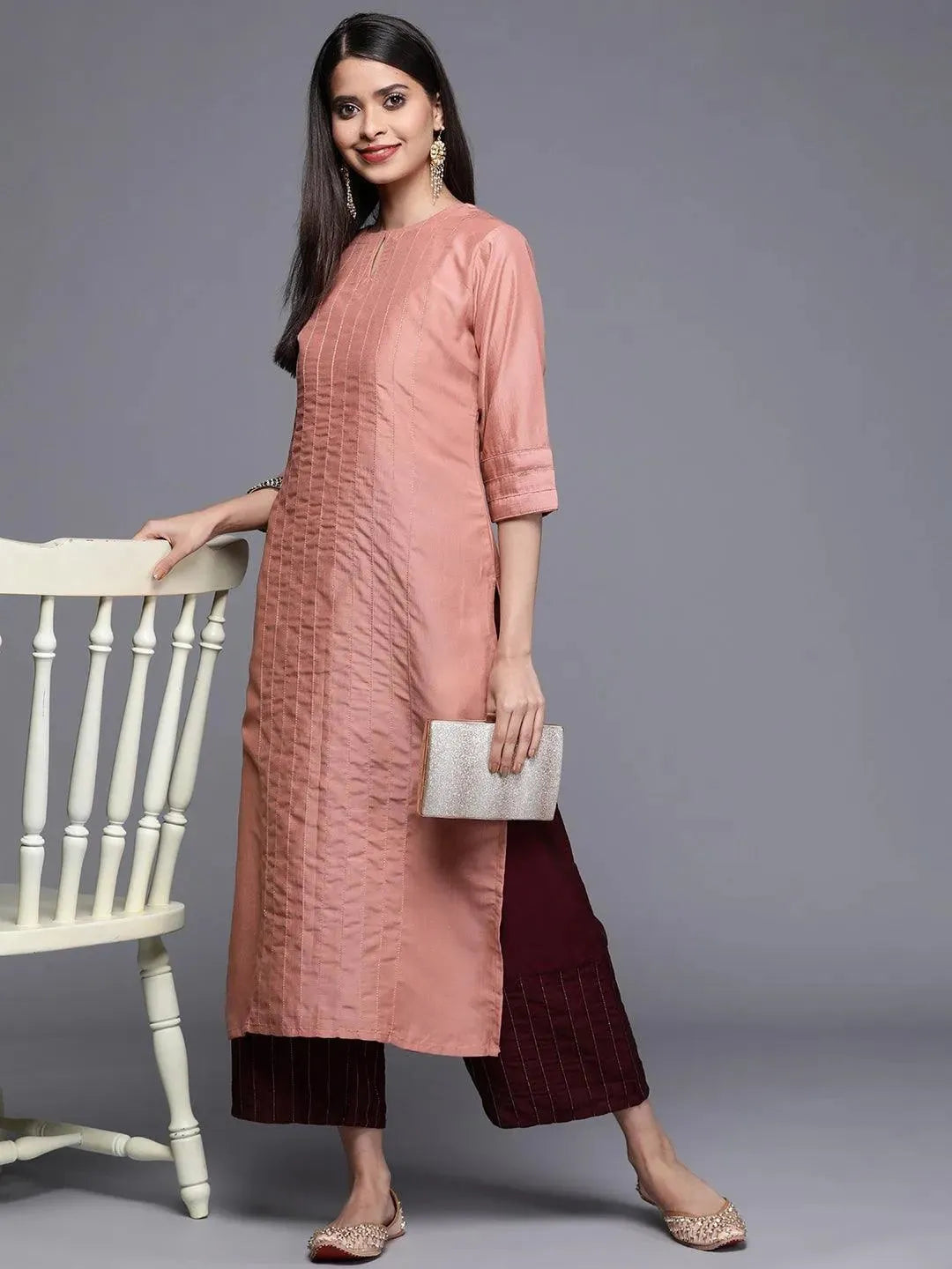 Pink Solid Chanderi Silk Kurta - Libas