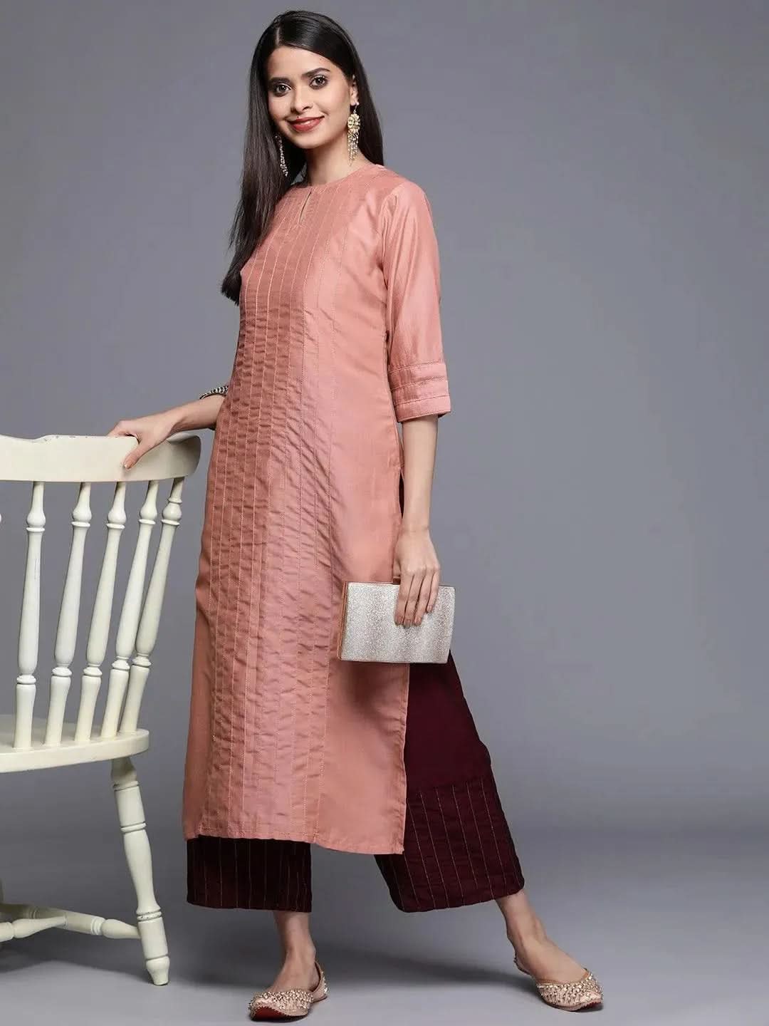 

Buy Pink Solid Chanderi Silk Kurta - 22145O-XS | Libas Ethnic Wear Online