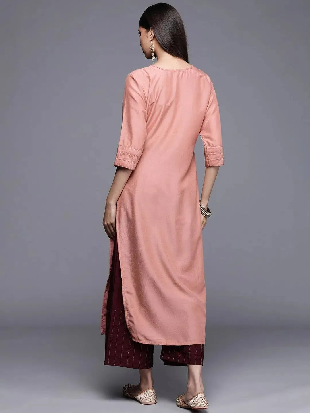 Pink Solid Chanderi Silk Kurta - Libas 