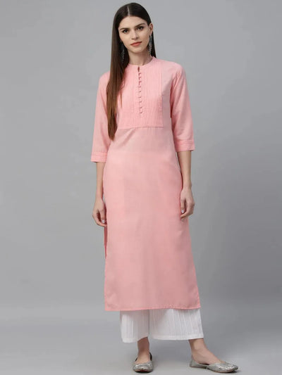 Pink Solid Cotton Kurta - Libas