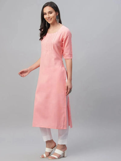 Pink Solid Cotton Kurta - Libas