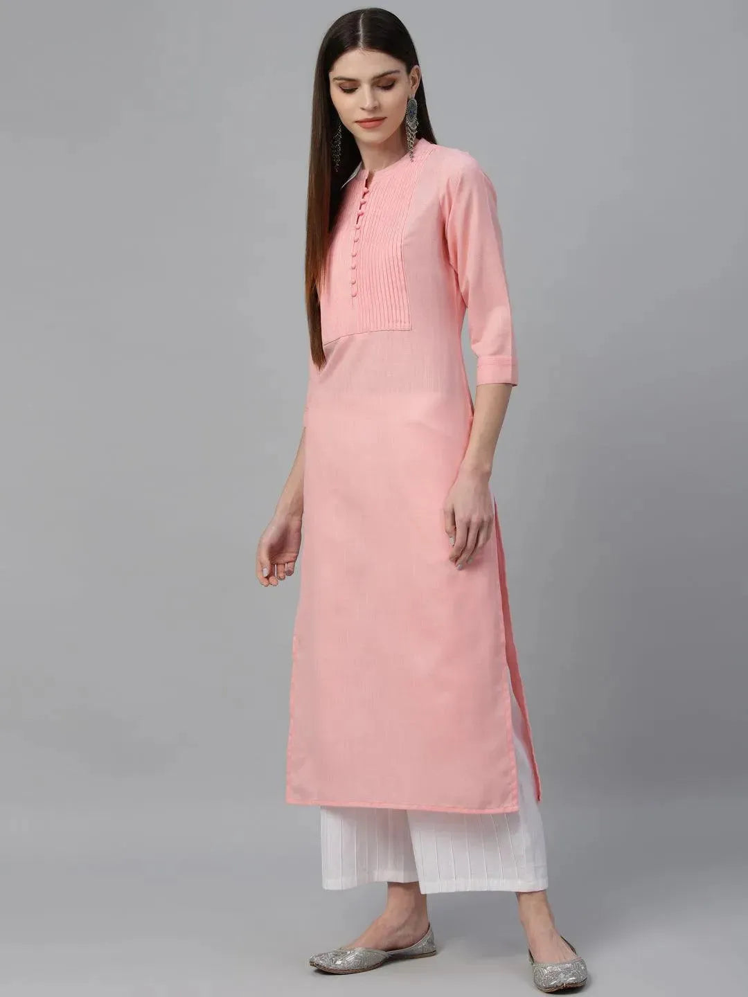 Pink Solid Cotton Kurta - Libas