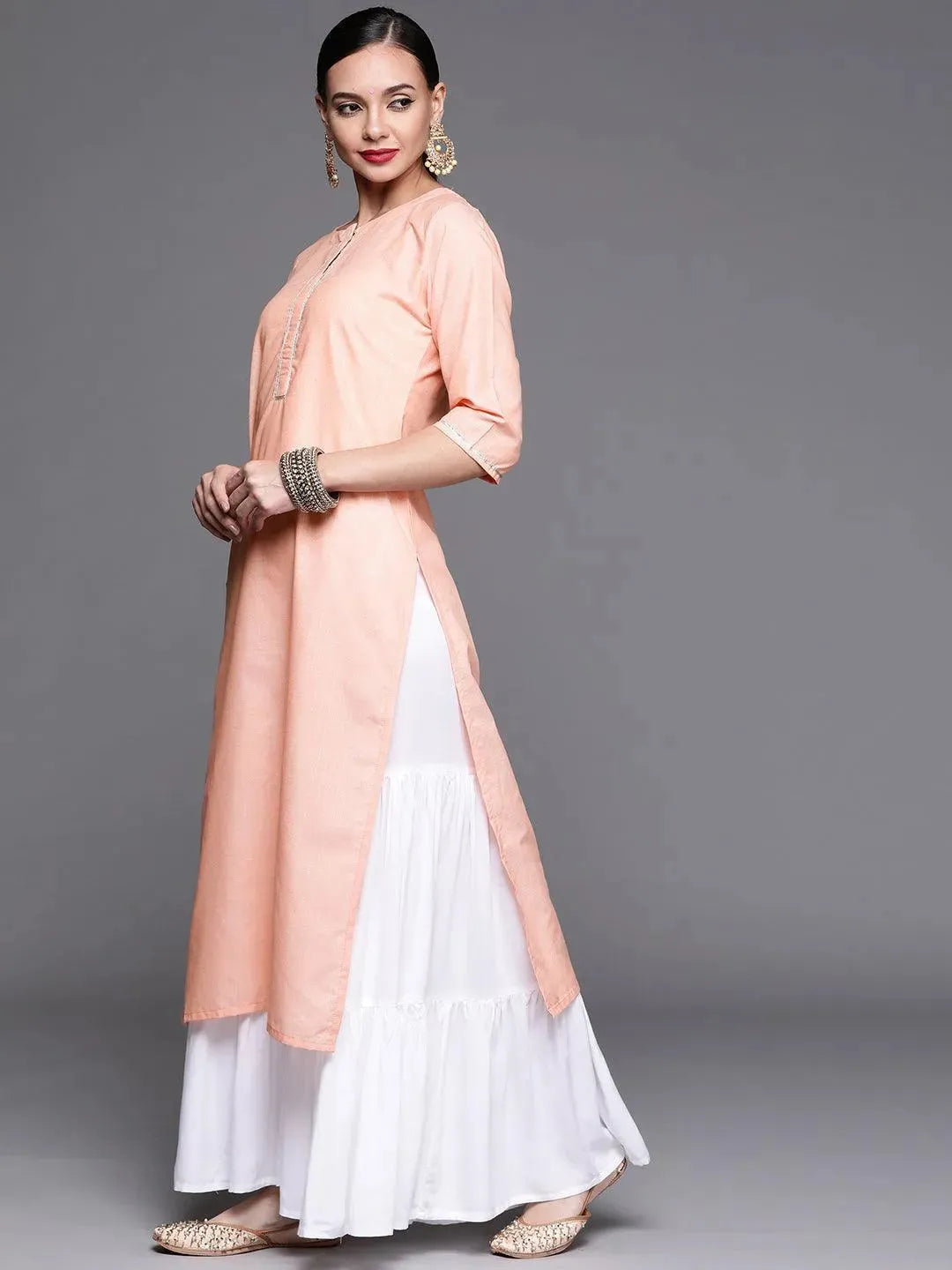 Pink Solid Cotton Kurta - Libas 