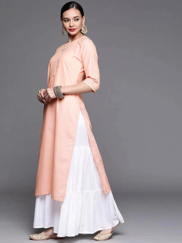 Pink Solid Cotton Kurta - Libas