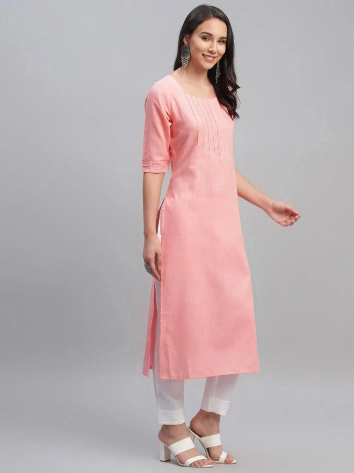 Pink Solid Cotton Kurta - Libas