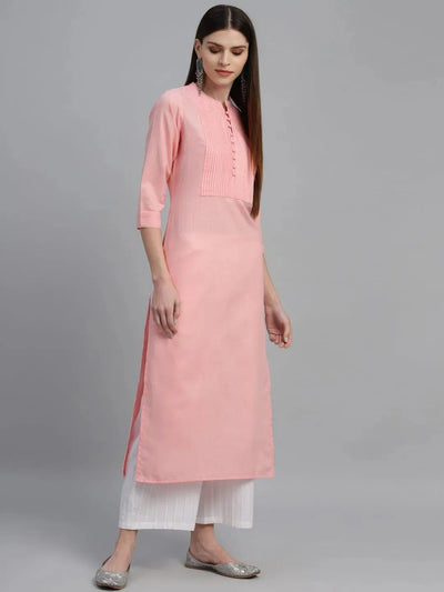 Pink Solid Cotton Kurta - Libas