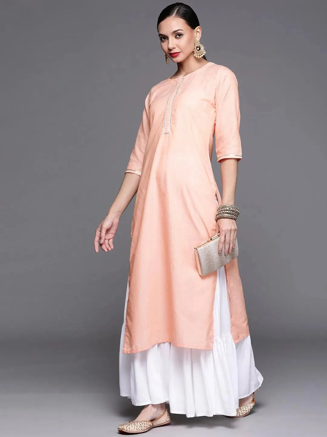 Pink Solid Cotton Kurta - Libas