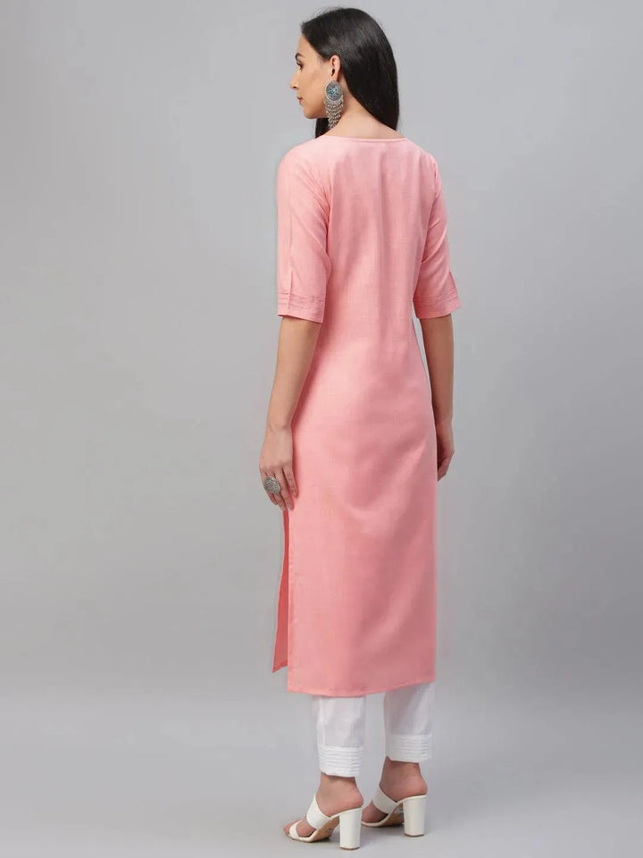 Pink Solid Cotton Kurta - Libas
