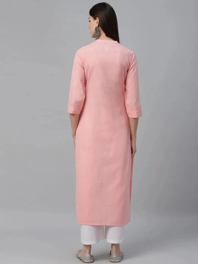 Pink Solid Cotton Kurta - Libas