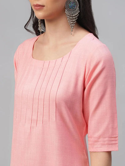 Pink Solid Cotton Kurta - Libas