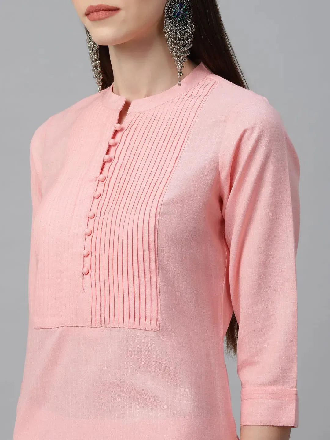 Pink Solid Cotton Kurta - Libas