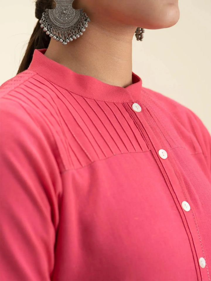 Pink Solid Cotton Kurta - Libas